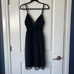 Black Lined Slip  Dress - V - Neck
